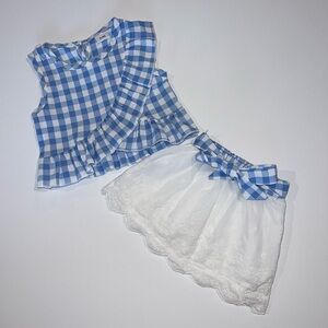 (6-9M) Blue and White Gingham Top and Skirt Set